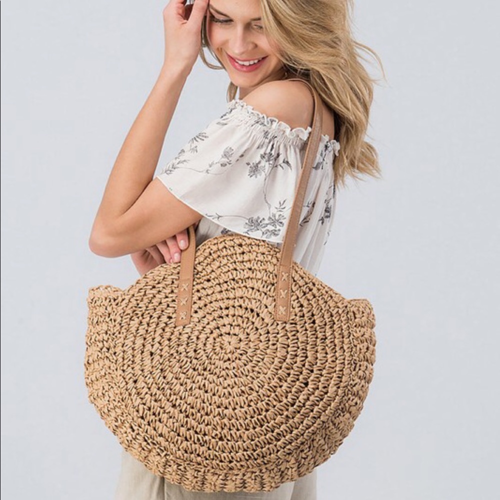 •LAST 1• Boho Handmade Rattan Bag w Leather Straps - Picture 5 of 8